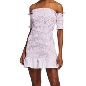 Petersyn X Revolve Pink DIANA Ruched Smocked Off Shoulder Mini Dress